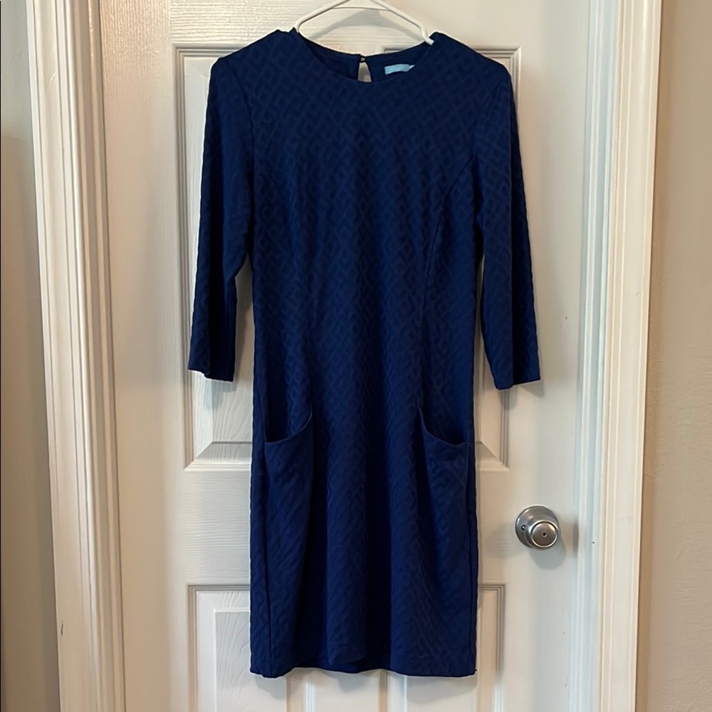 J. McLaughlin Blue Sheath Dress 3/4 Sleeve Crew Neck Size Small